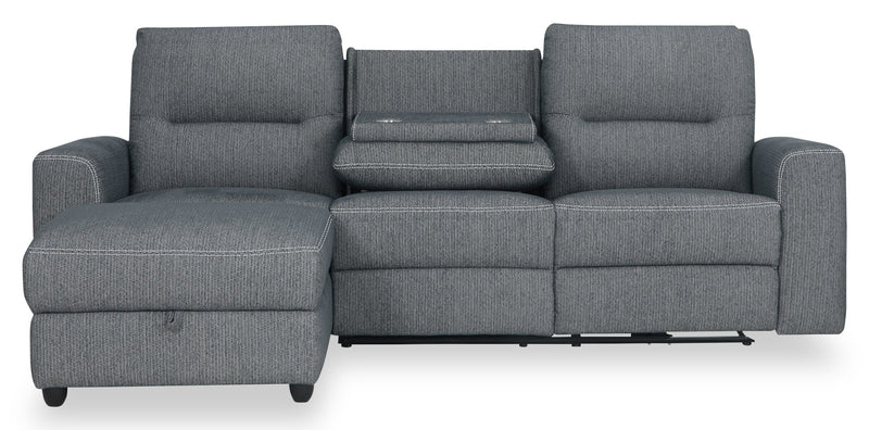 Meadow 2-Piece Left-Facing Chenille Fabric Power Reclining Sectional with Storage Chaise - Denim