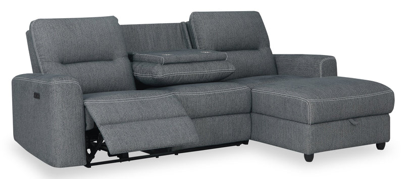 Meadow 2-Piece Right-Facing Chenille Fabric Power Reclining Sectional with Storage Chaise - Denim