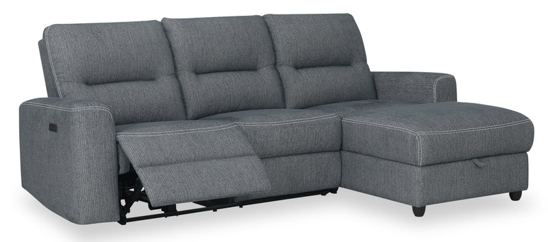 Meadow 2-Piece Right-Facing Chenille Fabric Power Reclining Sectional with Storage Chaise - Denim