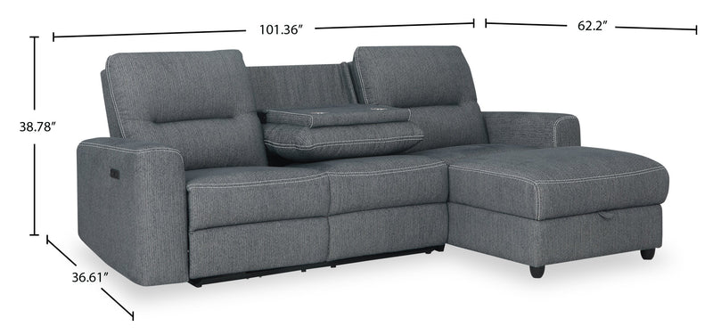 Meadow 2-Piece Right-Facing Chenille Fabric Power Reclining Sectional with Storage Chaise - Denim
