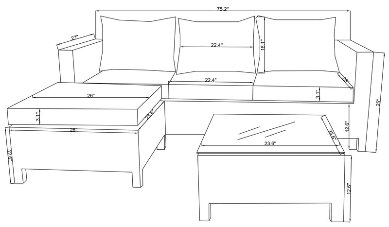 Miami 3-Piece Outdoor Patio Conversation Set with Sofa, Ottoman & Glass Top Coffee Table - Hand-Woven Resin Wicker, UV & Weather Resistant - Brown/Taupe