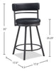 Mila Counter-Height Stool with Swivel Seat & Vegan Leather Fabric, 25"H, Metal - Black | Tabouret 25 po bar Mila en tissu de cuir végétalien et en métal avec siège pivotant - noir