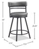 Mila Counter-Height Stool with Swivel Seat & Vegan Leather Fabric, 25"H, Metal - Grey | Tabouret 25 po bar Mila en tissu de cuir végétalien et en métal avec siège pivotant - gris