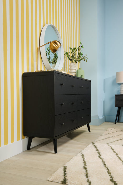Milan Bedroom 6-Drawer Dresser, Mid-Century Modern, 59\"W x 36\"H - Black