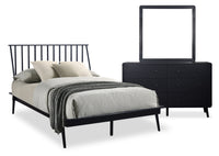 Milan 5pc Bedroom Set with Bed, Dresser & Mirror, Mid-Century Modern, Black - Full Size