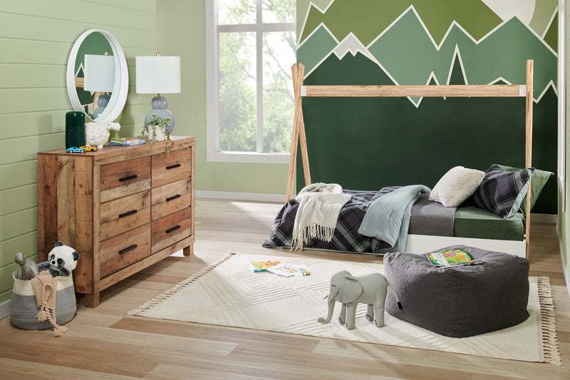 Mojave Bedroom 6-Drawer Dresser, 57.4\"W x 37.8\"H, Rustic - Natural Brown