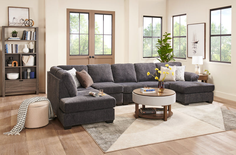 Made in Canada Morgan 3-Piece Left-Facing Chenille Fabric Wrap Sectional with Accent Pillows - Grey