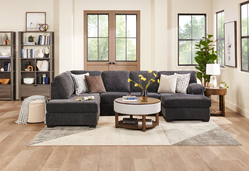 Made in Canada Morgan 2-Piece Left-Facing Chenille Fabric Wrap Sectional with Accent Pillows - Grey