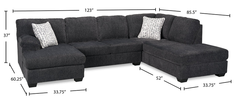 Made in Canada Morgan 2-Piece Right-Facing Chenille Fabric Wrap Sectional with Accent Pillows - Grey