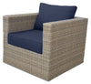 Naples Outdoor Patio Chair - Hand-Woven Resin Wicker, UV & Weather Resistant - Natural/Blue | Fauteuil Naples pour la terrasse à l’extérieur - osier en résine tressé à la main, résistant aux rayons UV et aux intempéries - naturel et bleu
