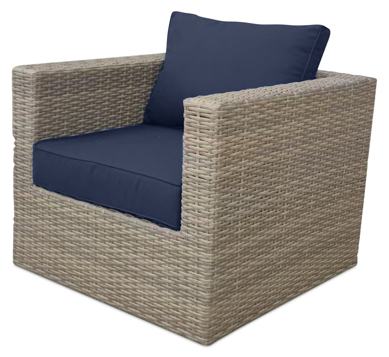 Naples Outdoor Patio Chair - Hand-Woven Resin Wicker, UV & Weather Resistant - Natural/Blue