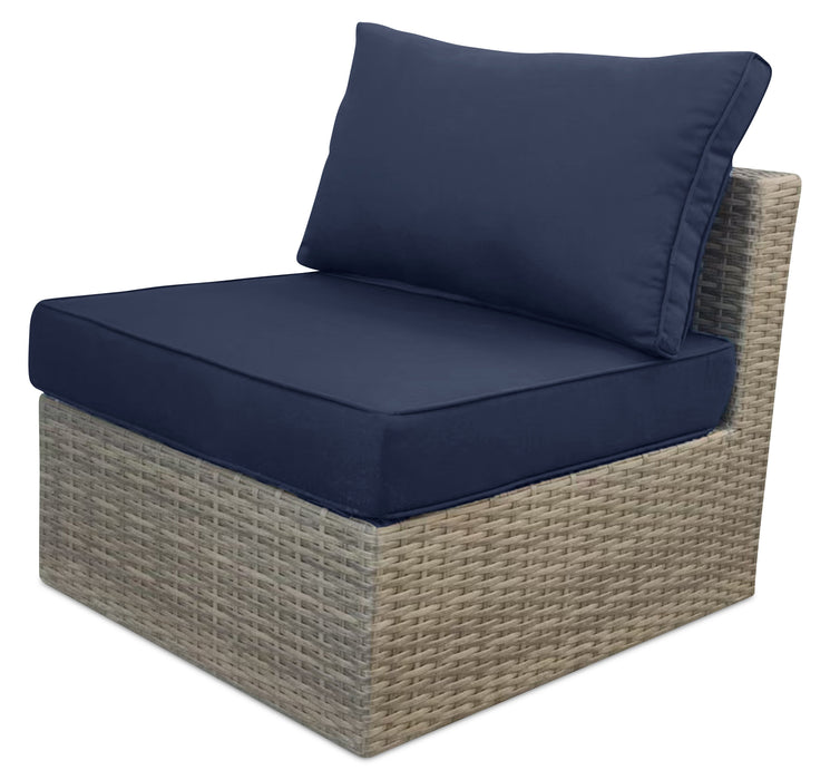 Naples Armless Outdoor Patio Chair - Hand-Woven Resin Wicker, UV & Weather Resistant - Natural/Blue