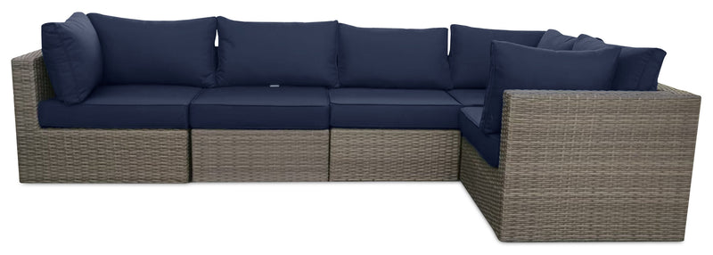 Naples Armless Outdoor Patio Chair - Hand-Woven Resin Wicker, UV & Weather Resistant - Natural/Blue