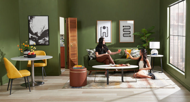 Kort & Co. Nico 51\" Modern Oval Coffee Table - White Sinetered Stone with Dark Grey Metal Legs
