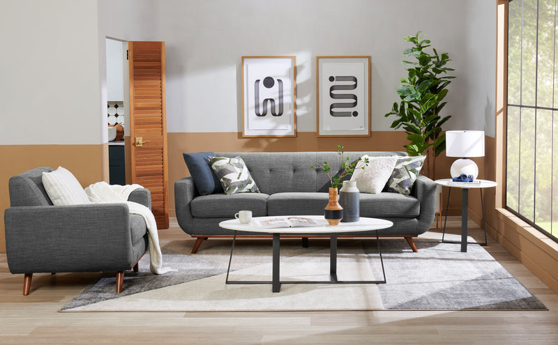 Kort & Co. Nico 51\" Modern Oval Coffee Table - White Sinetered Stone with Dark Grey Metal Legs