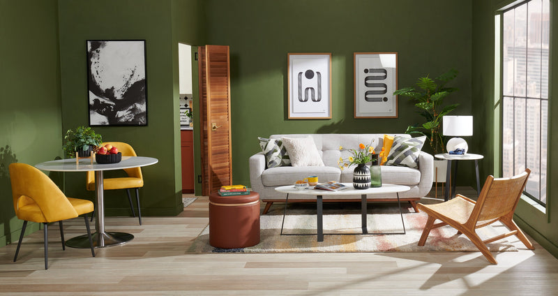 Kort & Co. Nico 22\" Modern Oval End Table - White Sinetered Stone with Dark Grey Metal Legs