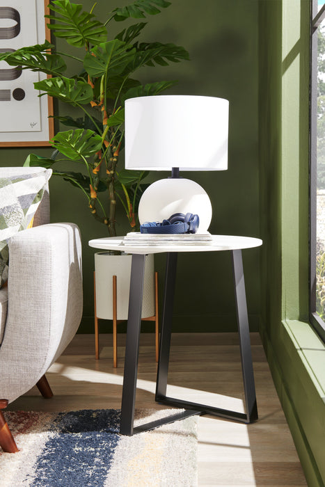 Kort & Co. Nico 22\" Modern Oval End Table - White Sinetered Stone with Dark Grey Metal Legs