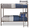 Noah Bunk Bed with Ladder & Guard Rail for Kids, Metal, Dark Bronze - Twin/Twin | Lits superposés Noah en métal pour enfants avec échelle et garde-corps, bronze foncé - simple et simple