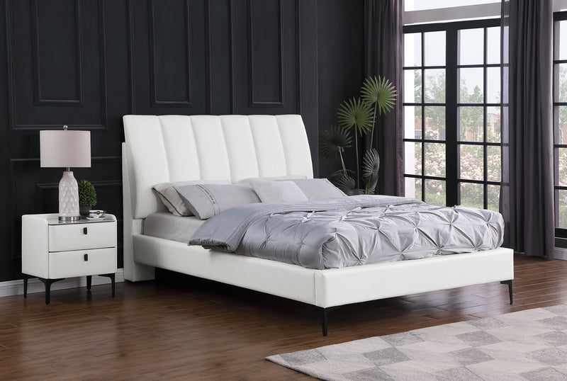 Nova Upholstered Platform Bed in White Vegan-Leather Fabric - King Size