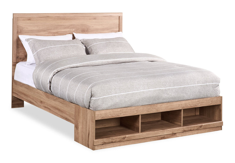 Oakley Platform Bed with Headboard & Storage Frame, Made in Canada, Natural - Queen Size