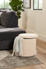 Ontario 14.75" Round Fabric Storage Ottoman - White|Pouf de rangement rond Ontario de 14,75 po en tissu - blanc