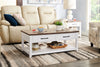 Kort & Co. Logan 47.25" Traditional Coffee Table with Storage and Shelf - White and Walnut Oak |Table à café traditionnelle Logan de Kort & Co. de 47,25 po avec rangement et tablette - blanche et chêne noyer