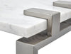 Paradox 16" Modern Chairside Table with Shelf - White Marble Top with Brushed Platinum Frame|Table de fauteuil moderne Paradox de 16 po avec tablette - dessus en marbre blanc avec armature platine brossé