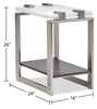 Paradox 16" Modern Chairside Table with Shelf - White Marble Top with Brushed Platinum Frame|Table de fauteuil moderne Paradox de 16 po avec tablette - dessus en marbre blanc avec armature platine brossé