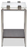 Paradox 16" Modern Chairside Table with Shelf - White Marble Top with Brushed Platinum Frame|Table de fauteuil moderne Paradox de 16 po avec tablette - dessus en marbre blanc avec armature platine brossé