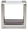 Paradox 16" Modern Chairside Table with Shelf - White Marble Top with Brushed Platinum Frame|Table de fauteuil moderne Paradox de 16 po avec tablette - dessus en marbre blanc avec armature platine brossé