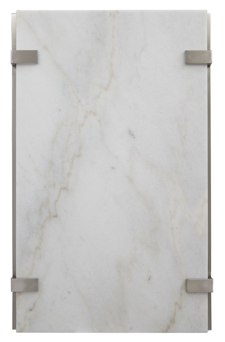 Paradox 48\" Modern Coffee Table with Shelf - White Marble Top with Brushed Platinum Frame