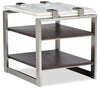 Paradox 22" Modern End Table with Shelf - White Marble Top with Brushed Platinum Frame|Table de bout moderne Paradox de 22 po avec tablette - dessus en marbre blanc avec armature platine brossé