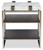 Paradox 22" Modern End Table with Shelf - White Marble Top with Brushed Platinum Frame|Table de bout moderne Paradox de 22 po avec tablette - dessus en marbre blanc avec armature platine brossé