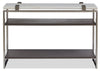 Paradox 48" Modern Sofa Table with Shelf - White Marble Top with Brushed Platinum Frame|Table de salon moderne Paradox de 48 po avec tablette - dessus en marbre blanc avec armature platine brossé