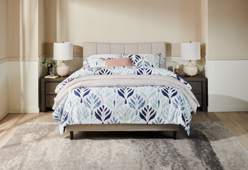 Paseo Upholstered Platform Bed in Taupe Fabric - Queen Size