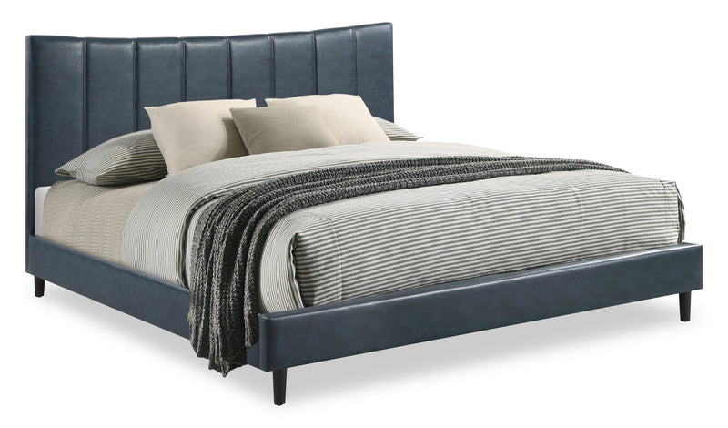 Paseo Platform Bed in Navy Vegan-Leather Fabric - King Size 