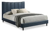 Paseo Platform Bed in Navy Vegan-Leather Fabric - Queen Size  | Lit plateforme rembourré Paseo en tissu de cuir végétalien bleu marine - format grand lit