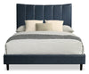 Paseo Platform Bed in Navy Vegan-Leather Fabric - Queen Size  | Lit plateforme rembourré Paseo en tissu de cuir végétalien bleu marine - format grand lit