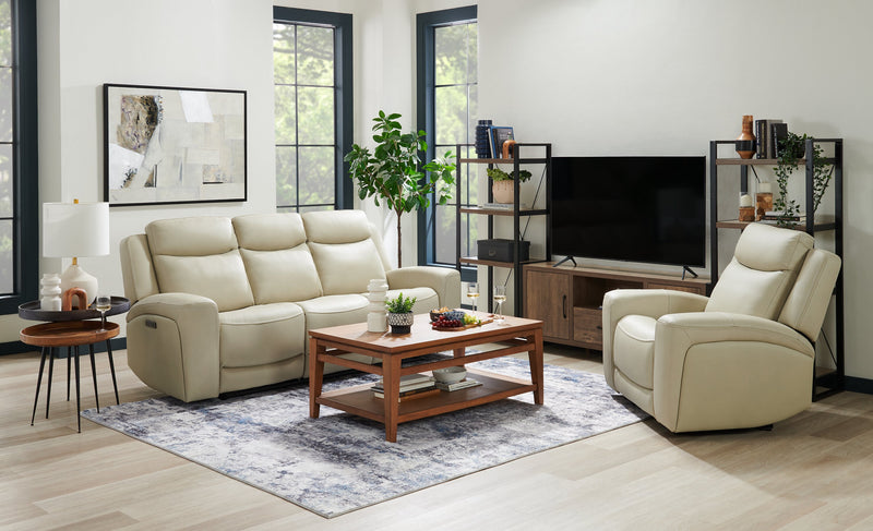 Scott Living Prescott 88.5\" Genuine Leather Power Reclining Sofa with Power Headrests - Platinum Grey
