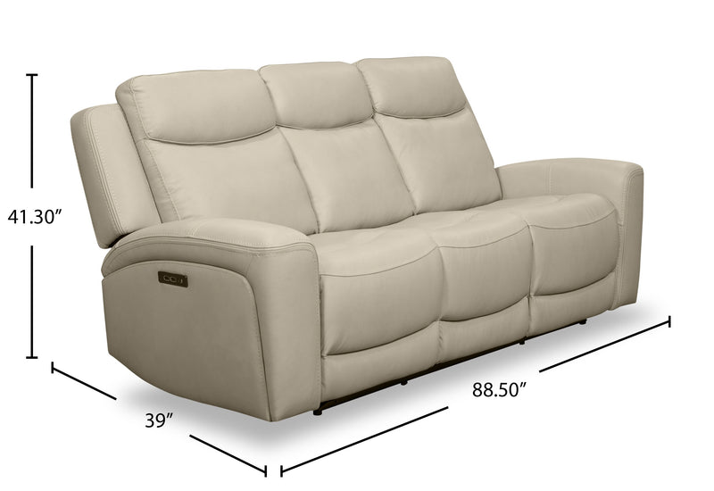 Scott Living Prescott 88.5\" Genuine Leather Power Reclining Sofa with Power Headrests - Platinum Grey