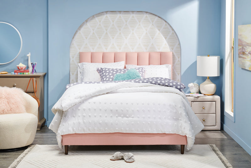 Kort & Co. Rain Upholstered Platform Bed in Pink Fabric, Tufted - Full Size