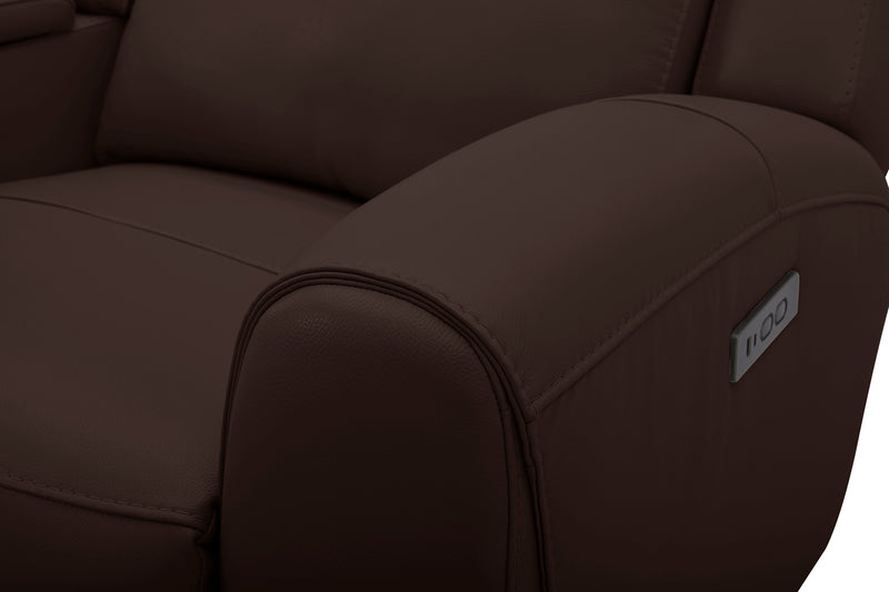 Reign 78\" Top-Grain Genuine Leather Power Reclining Loveseat with Console - Silverado Chocolate Brown