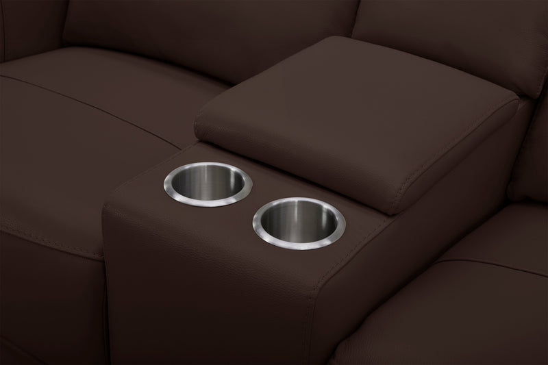 Reign 78\" Top-Grain Genuine Leather Power Reclining Loveseat with Console - Silverado Chocolate Brown