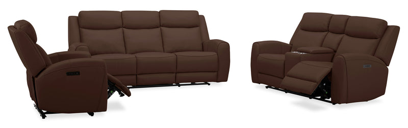 Reign 87\" Top-Grain Genuine Leather Power Reclining Sofa with USB Ports - Silverado Chocolate Brown