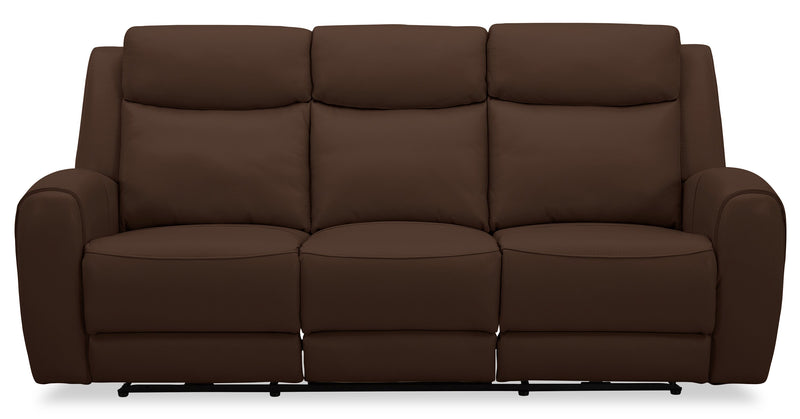 Reign 87\" Top-Grain Genuine Leather Power Reclining Sofa with USB Ports - Silverado Chocolate Brown
