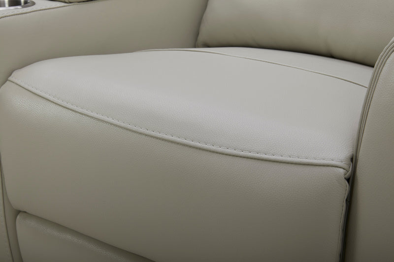 Reign 78\" Top-Grain Genuine Leather Power Reclining Loveseat with Console - Deltona Moonshine Taupe