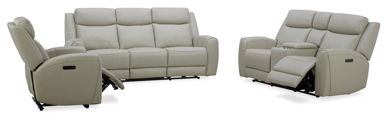 Reign 78\" Top-Grain Genuine Leather Power Reclining Loveseat with Console - Deltona Moonshine Taupe
