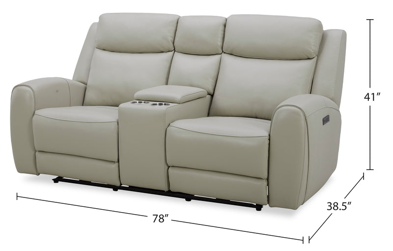 Reign 78\" Top-Grain Genuine Leather Power Reclining Loveseat with Console - Deltona Moonshine Taupe