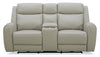Reign 78" Top-Grain Genuine Leather Power Reclining Loveseat with Console - Deltona Moonshine Taupe | Causeuse à inclinaison électrique Reign de 78 po en cuir véritable de qualité supérieure avec console - taupe clair de lune Deltona