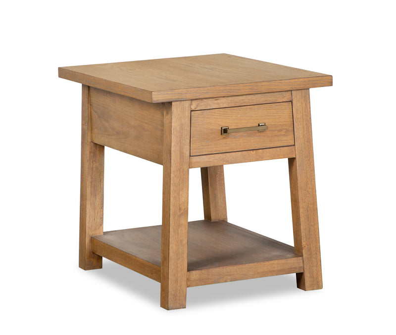 Rhett 22\" Modern End Table with Storage and Shelf - Light Brown Oak
